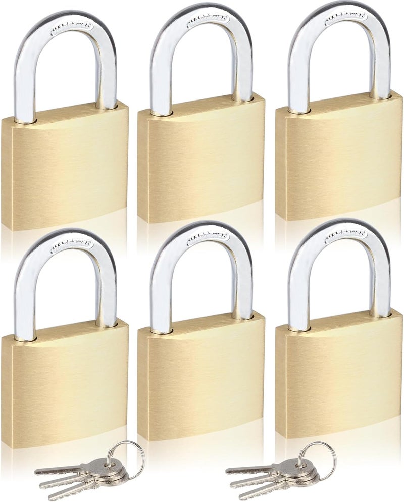 Fuaxat 6Pack Solid Brass Padlocks Keyed Alike, Locker Locks with Same Keys, Weatherproof Pad Lock for Sheds, Storage Unit, School Gym Locker, Fence, Toolbox, Gate, Warehouse - Image 1